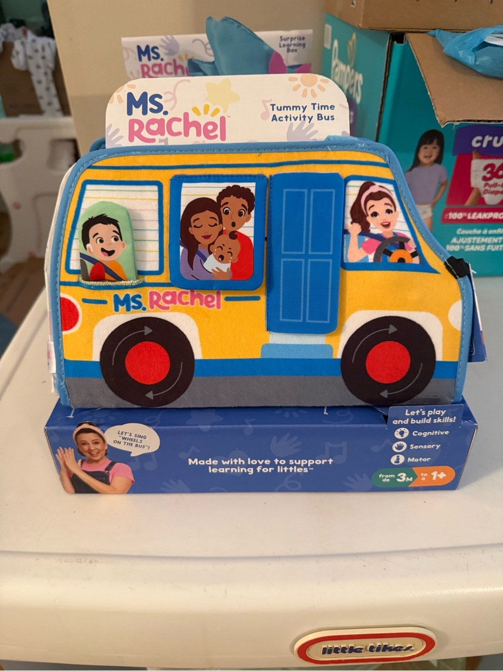 Rachel Yellow and Blue Tummy Time Activity Bus Plush
